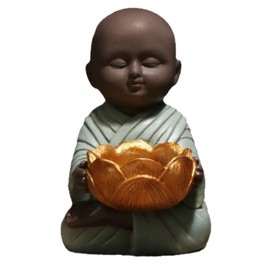 Little Monk Statue Candlestick Holder Vintage Exquisite Decorative Buddha Statue Candle Holder for Home Desktop Office Outdoor Blue