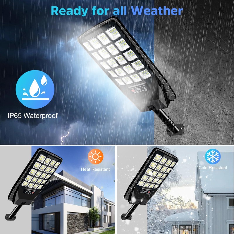 2 Pack Solar Street Lights Outdoor Waterproof, 6500K 20000LM Wide