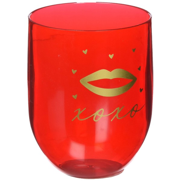 Amscan"XOXO", Lip Stemless Party Wine Glass 15.2 Oz, Red (350347)
