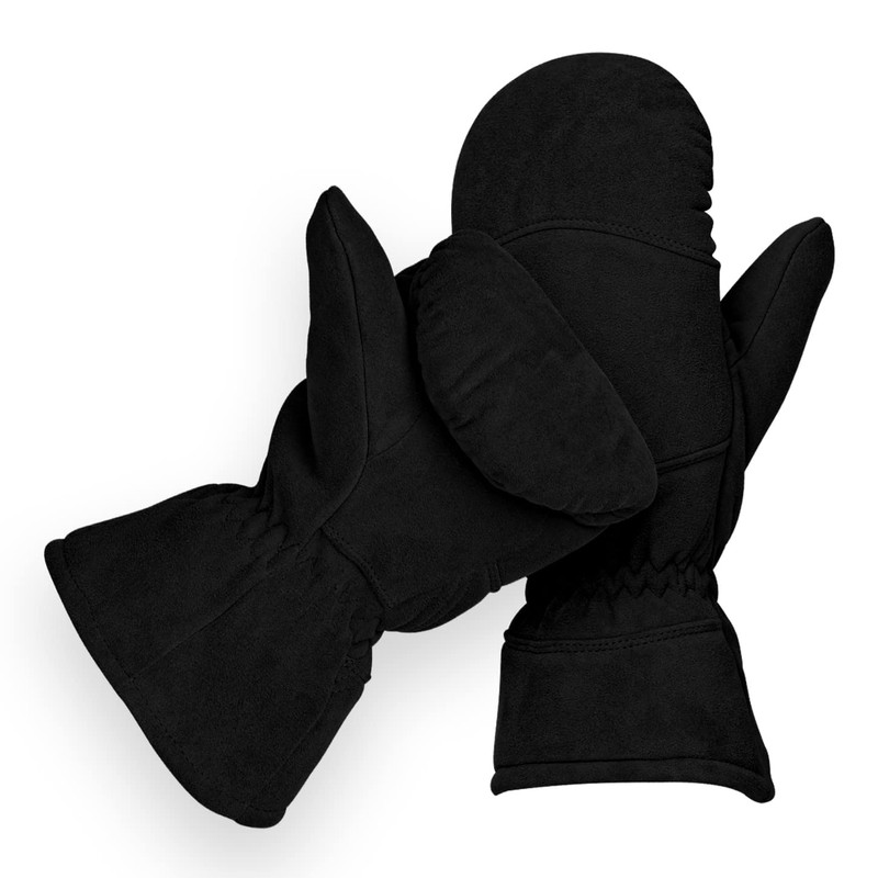 AMERICAN FUR Deerskin Suede Mittens - Black Insulated (Medium)