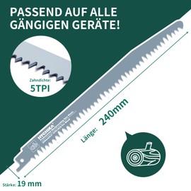 HYCHIKA Reciprocating Saw Blades Wood 240 mm, 6-Piece CRV Saw Blade Reciprocating Saw Blades for Wood Cutting & Wood Cut, Saw Blades for Reciprocating Saw Wood Plastic Cutting