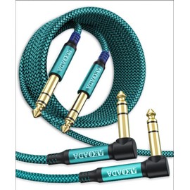 AkoaDa 1/4 Inch TRS Instrument Cable 2 Pack 10 ft, Right Angle 6.35mm Male to Male Stereo Jack Balanced Audio Path Cord Interconnect Cable for Mixer, Speaker, Microphone, Equalizer, Amp, Bass, & More