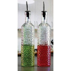 Circleware Radiance Pearl Hammered Oil and Vinegar Glass Dispenser Bottles, Set of 2, 17.5oz, Clear