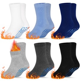 ARERWA Non-Slip Children's Socks 6 Pairs 1-7 Years Boys Girls Baby Non-Slip Socks Cosy Warm Grip Socks for Children Toddlers - Grip Crew Socks, Black + White + Blue + Light Grey + Dark Grey + Navy