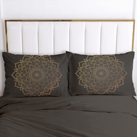 Luowei Boho Bed Linen 135 x 200 cm Black Gold Mandala Pattern Bed Linen Set Microfibre Vintage Bohemian Duvet Cover with Zip and 1 Pillowcase 80 x 80 cm