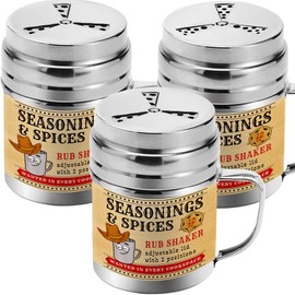 CUSINIUM [Pack of 3] 10 oz Seasonings Spice Shakers - BBQ Dry Rub Shakers - Cooking Dredge with Adjustable Fan-Style Lid and Handles
