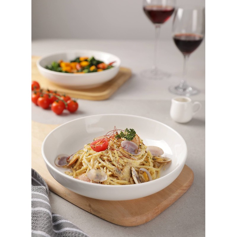 Sweese Large Salad Serving Bowls, 30 Ounce Porcelain White Pasta