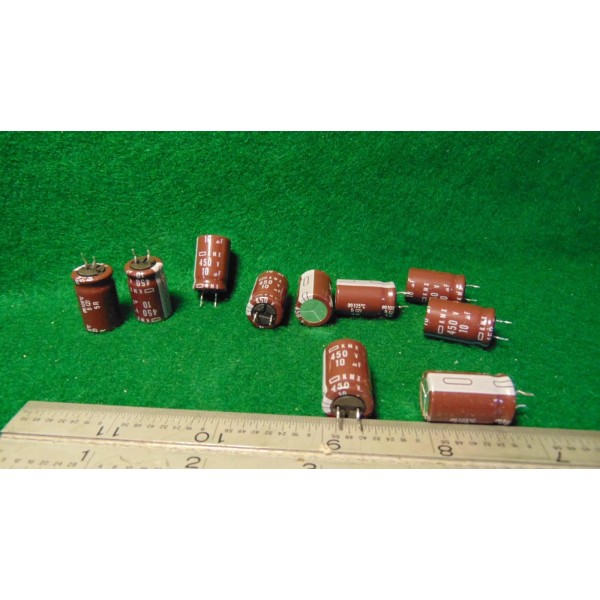 (10) KMX 10uF 450 WV Radial Formed Lead Electrolytic Capacitors