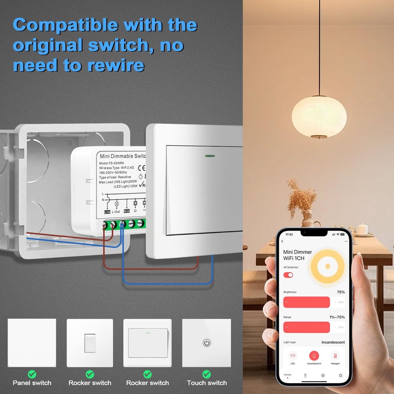 Aroidful Mini Smart Wireless LED Dimmer Switch, Smart Switch Remote