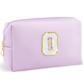 URSKYTOUS Initial Preppy Makeup Bag for Women Travel Large Cosmetic Bag Cute Pink Makeup Pouch for Purse Zippered Toiletry Bag Organizer PU Leather Aesthetic Makeup Brushes Storage Bag Makeup Case