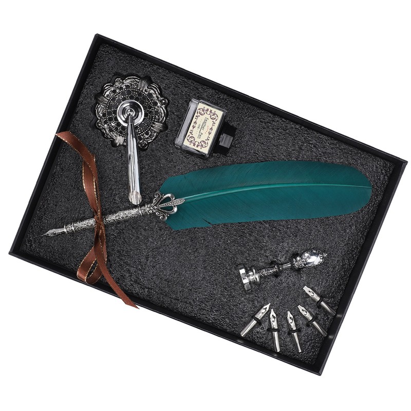 Quill Pen Set Feather Writing Dip Pen Stamp Students Teacher