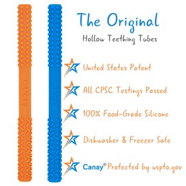 Original Hollow Teething Tubes (6.8’’) – Soft Silicone Teething Toys for Babies 3-6 Months 6-12 Months - BPA Free / Dishwasher & Refrigerator Safe