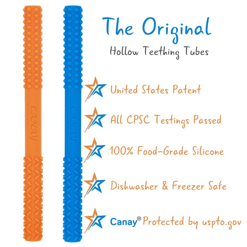 Original Hollow Teething Tubes (6.8’’) – Soft Silicone Teething Toys