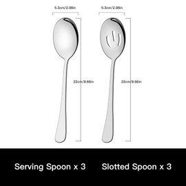 6 Pieces Serving Spoons Set 8.7 Inch, Includes 3 Serving Spoons and 3 Slotted Spoons, Stainless Steel Buffet Banquet Spoons, Large Spoons Utensils Cutlery Set