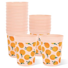 JarThenaAMCS 16Pcs Orange Plastic Cups 16oz Tangerine Disposable Drinking Cup Citrus Little Cutie Party Cups for Birthday Baby Shower Party Supplies
