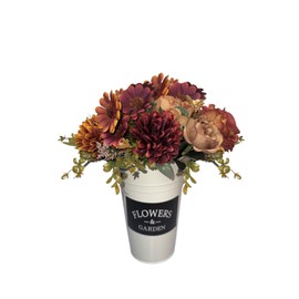 XDDCPWL Faux Flowers with Vase Artificial Silk Roses in Vase Fake Plant Eucalyptus Flower Arrangement for Home Office Farmhouse Bathroom Dining Table Centerpiece Decorations (Brown&Red(Beige Vase)