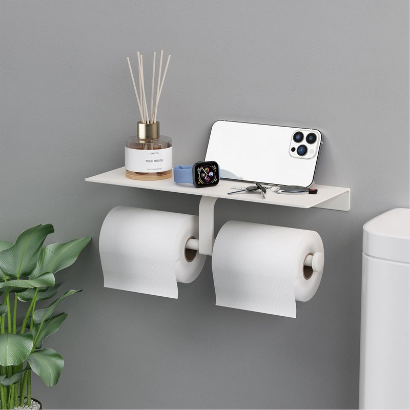 Danpoo Bathroom Toilet Paper Holder with Shelf, Wall Mount, Double