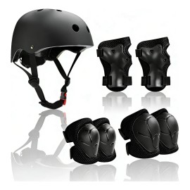 7pcs Kit De Protección De Patín Niños Con Casco Rodillera Negro