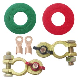 Vicue Upgraded 1 Pair Solid Brass Battery Terminal Connector Top Post End Clamps Set Battery Terminals Clamps with Color-coded Positive & Negative Wing Nuts, Easy Installation