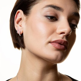 XENOX® Women's Creole Earrings Made of High-Quality 925 Sterling Silver with Zirconia Stones, Sterling Silver