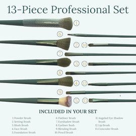 Set Profesional Brochas Maquillaje Bolsa Tela Polvo Sombra Delineador Base Labios Corrector Varios Colores Verde Azulado
