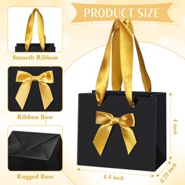 Kolldenn 50 Pcs Small Gift Bags with Bow Ribbon 4 x 2.7 x 4.5 Inches Mini Thank You Bags with Handle Paper Party Favor Gift Bags Bulk for Wedding Baby Shower Birthday Guests(Black and Gold)