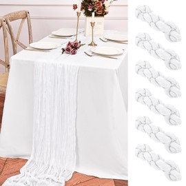 Teruntrue 6 Pack White Table Runner 10FT Long Cheesecloth Table Runner Cheese Cloth Gauze for Wedding Party Birthday Decoration-White
