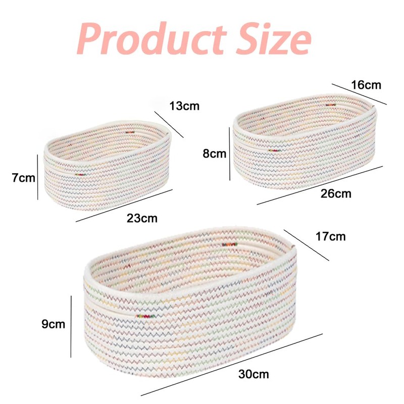 TOMVAES 3-Pack Woven Cotton Rope Storage Baskets, Oval Small, Medium,