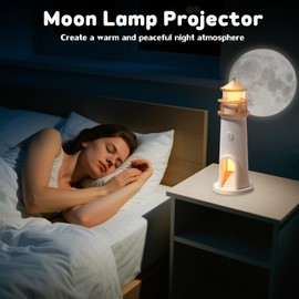VEEKI Lighthouse Night Light, Motion Sensor Lighthouse Lamp with Moon Lamp Projector, Rechargeable LED Moon Table Lamp for Room Decor, Unique Gifts for Kids Boys Girls Women (Sensor)