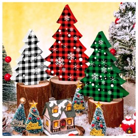 3Pcs Wooden Christmas Tree, Mini Wood Signs Christmas Tree Tabletop Decorations for Xmas Party Table Decor Centerpiece