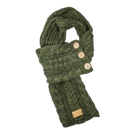 Aran Traditions Cable Knit Wrap Button Scarf, Womens Clothes, Womens Scarf, Green Scarf Women, Irish Scarf, Wool Scarf, Wool Scarf Women, Button Scarf