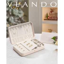 Vlando Jewellery Box Modern Middle Jewellery Storage Women Gift Jewellery Box Leather Jewellery Organiser for Earrings Rings Necklaces Bracelet Birthday Gift