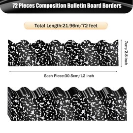 72 Feet Composition Bulletin Board Borders Black and White Composition Scalloped Border Trims Classroom Borders Decoration for Bulletin Board, School, Classroom, Homeschool, Back to School Decor