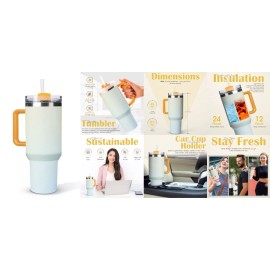 Thermal Insulated 40oz Tumbler with Handle & Lid Keeps Drinks Hot 12H & Cold 24H