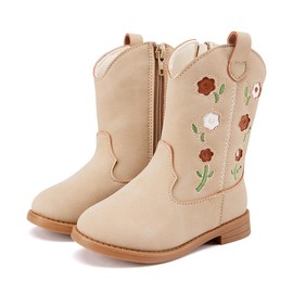 BMCiTYBM Toddler Girls Cowgirl Boots Little Kids Mid Calf Western Boots Flower Cowboy Boots Pointed Toe Riding Shoes Camel Size 8 Toddler