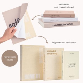 Moncur Home Coffee Table Books set of 3 Decorative Books Neutral Room Decor Aesthetic Shelf Decor Beige White Earth Tones Real Blank Pages Removable Covers Home Décor Accents Fake Books for Decoration