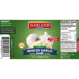 Premium Minced Garlic in Water 8 Ounces By Garland Food - NEW IMPROVED PACKAGING