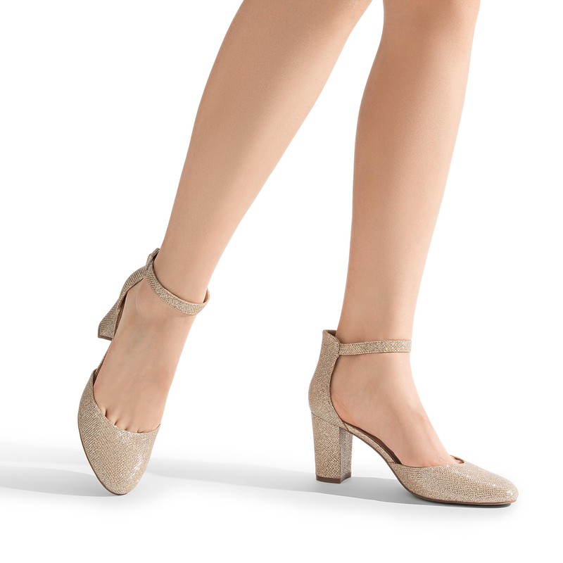 Women's Closed Toe Pumps, Gold Glitter, 37 EU