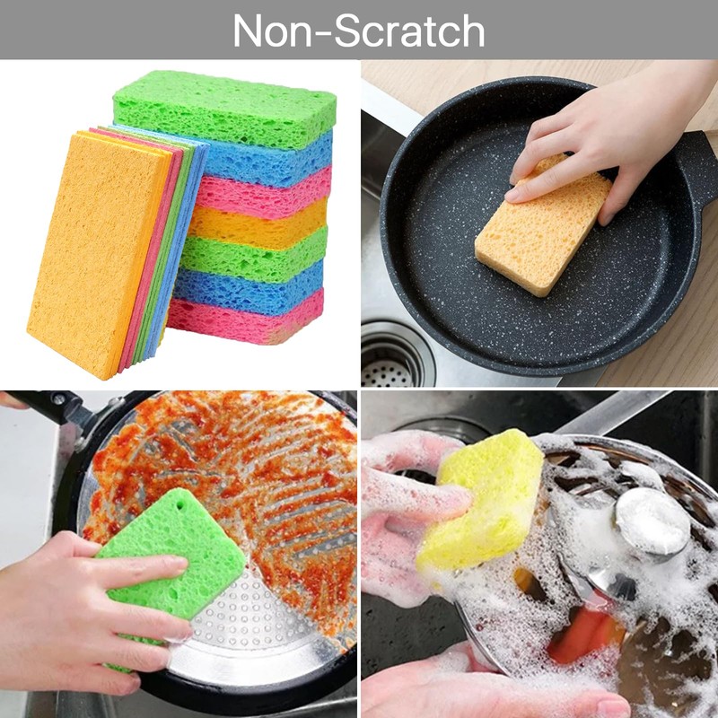 wowled Biodegradable Kitchen Sponges Washing Up, 12 Pack Natural Compostable