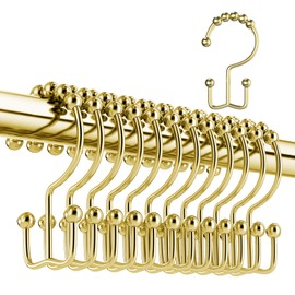 HANHOST Shower Curtain Rings, Stainless Steel Rust Proof Shower Hooks for Bathroom Shower Rods Set of 12 (Golden)
