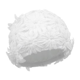 Swimming Cap with Flowers Hair Protection High Stretch Breathable Non-slip Swim Hat Floral and Pearl Decoration Swim Cap for Women