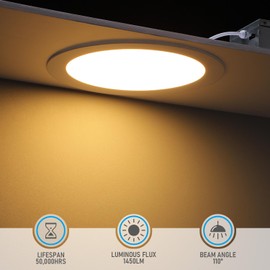 TORCHSTAR Basic Series 12-Pack 5CCT 8 Inch Ultra-Thin LED Recessed Lighting with J Box, CRI90, Aluminum, 2700K3000K3500K4000K5000K, 5%-100% Dimmable Slim Recessed Downlight, 18W 1450LM, ETL & ES