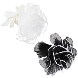 YBEATY 2 Pcs Multi-Purpose Translucent Ruffle Mesh Flower Wrap 4 Yards Pearl Edge Wrinkled Wavy Net Yarn Floral Packaging Papers Bouquet Wrapping Paper for Florist Wedding Birthday DIY Package