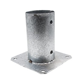 DOJA Barcelona Round Post Holder, 81mm x 150mm x 150mm, Galvanised Steel, Screw-On Sleeve & Base, Ground Anchor for Wooden Posts & Beams