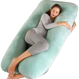 Amagoing 55 inches Pregnancy Pillows for Sleeping, U Shaped Maternity Full Body Pillow for Pregnant Women with Hip, Leg, Back, Belly Support, Washable Velvet Cover Included (Mint Green)