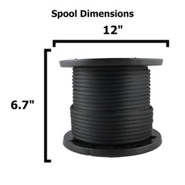 3/8 inch Black Dacron Polyester Rope - 250 Foot Spool | Solid Braid - Industrial Grade - High UV and Abrasion Resistance - Low Stretch