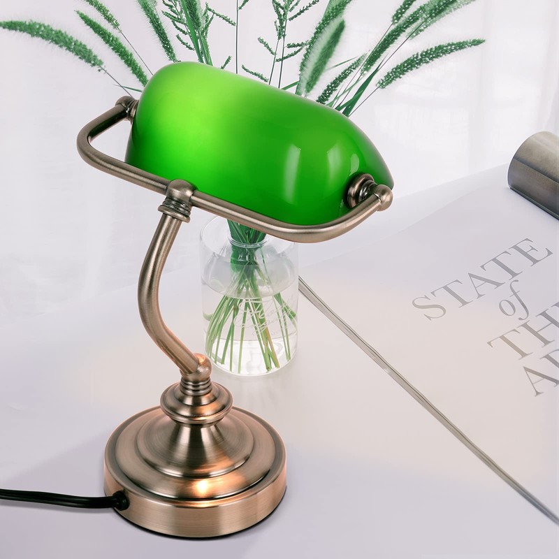 Mini Glass Bankers Lamp, Desk Lamp, Classic Retro Bronze Finish