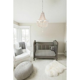 Wood Beaded Chandelier White Boho Chandelier Light Fixture 3 Lights Farmhouse Chandelier Lighting for Hallway Nursery Living Room