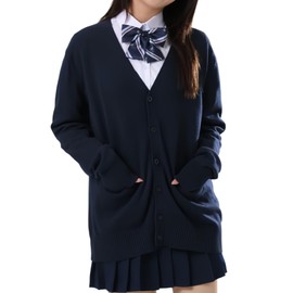 Ailiyumo School Cardigan, Uniform, Girls, High School Students, Knit Cardigan, Thick, Solid, V-Neck, Loose, Student Uniform Cardigan, Women's, School Commute, Spring, Autumn and Winter, navy
