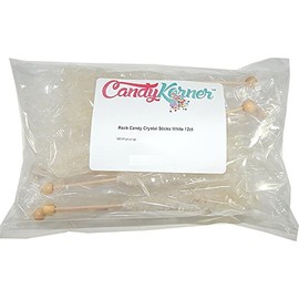 Swizzle Sticks - White Rock Candy Crystal Sticks Large 12 Count